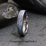Multi Violet Opal Silver Gray Tungsten Carbide Ring 4 mm
