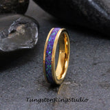Multi Amethyst Opal Yellow Gold Tungsten Carbide Ring 4 mm
