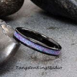 Sleepy Lavender Opal Black Tungsten Carbide Ring 4 mm
