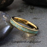 Moon Yellow Opal Yellow Gold Tungsten Carbide Ring 4 mm