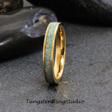 Moon Yellow Opal Yellow Gold Tungsten Carbide Ring 4 mm