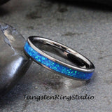 Royal Blue Opal Silver Gray Tungsten Carbide Ring 4 mm