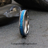 Royal Blue Opal Silver Gray Tungsten Carbide Ring 4 mm