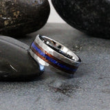 Blue Lapis Lazuli Crushed Koa wood Silver Gray Tungsten Carbide Rings - Custom Order