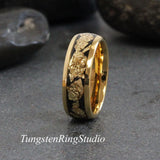 18K Gold Leaf Yellow Tungsten Carbide Ring Set 6mm 8mm