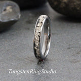 Matching Silver Leaf Tungsten Carbide Ring Set 4mm 6mm