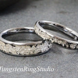Matching Silver Leaf Tungsten Carbide Ring Set 4mm 6mm