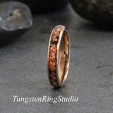 Matching Copper Leaf Rose Gold Tungsten Carbide Ring Set 4mm 8mm
