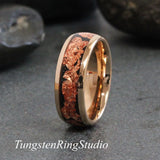 Matching Copper Leaf Rose Gold Tungsten Carbide Ring Set 4mm 8mm
