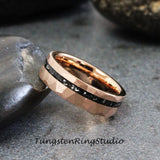 Meteorite Hammered Rose Gold Tungsten Carbide Ring 8mm