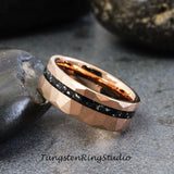 Meteorite Hammered  Rose Gold Tungsten Carbide Ring Set