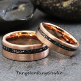 Meteorite Interstellar Brushed Rose Gold Tungsten Carbide Ring Set