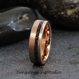 Meteorite Interstellar Brushed Rose Gold Tungsten Carbide Ring Set