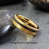 Meteorite Interstellar Brushed Yellow Gold Tungsten Carbide Ring Set