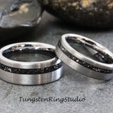 Meteorite Brushed Silver Gray Tungsten Carbide Ring 8 mm