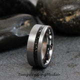Meteorite Interstellar Brushed Silver Gray Tungsten Carbide Ring Set