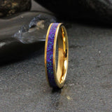 Sleepy Lavender Opal Yellow Gold Tungsten Carbide Ring 4 mm