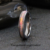 Pink Opal Silver Gray Tungsten Carbide Ring 4 mm