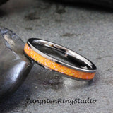 Peach Orange Opal Silver Gray Tungsten Carbide Ring 4 mm