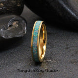 Green Turquoise Opal Yellow Gold Tungsten Carbide Ring 4 mm