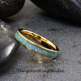 Green Turquoise Opal Yellow Gold Tungsten Carbide Ring 4 mm