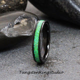 Lime Green Opal Black Tungsten Carbide Ring 4 mm