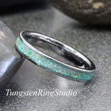 Marine Opal Silver Gray Tungsten Carbide Ring 4 mm