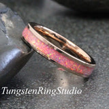 Pink Opal Rose Gold Tungsten Carbide Ring 4 mm