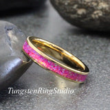 Water Lily Opal Yellow Gold Tungsten Carbide Ring 4 mm