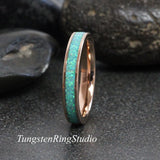 Tiffany Blue Opal Rose Gold Tungsten Carbide Ring 4 mm