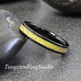 Peach Yellow Opal Black Tungsten Carbide Ring 4 mm