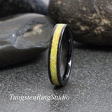 Peach Yellow Opal Black Tungsten Carbide Ring 4 mm