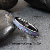 Multi Violet Opal Silver Gray Tungsten Carbide Ring 4 mm