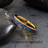 Multi Amethyst Opal Yellow Gold Tungsten Carbide Ring 4 mm