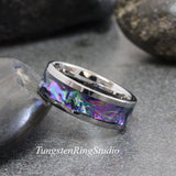 Tide Dye Dichrolam Purple Green Polish Silver Gray Tungsten Carbide Ring