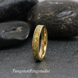 Matching 18K Gold Leaf Yellow Gold Tungsten Carbide Ring Set 6mm 8mm