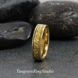 Matching 18K Gold Leaf Yellow Gold Tungsten Carbide Ring Set 6mm 8mm