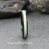 Multi Green White Opal Black Tungsten Carbide Ring 4 mm