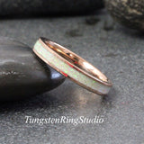 Cream Soda White Opal Rose Gold Tungsten Carbide Ring 4 mm