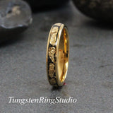 18K Gold Leaf Yellow Tungsten Carbide Ring Set 6mm 8mm