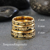 18K Gold Leaf Yellow Tungsten Carbide Ring Set 6mm 8mm