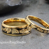 18K Gold Leaf Yellow Tungsten Carbide Ring Set 6mm 8mm