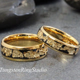 18K Gold Leaf Yellow Tungsten Carbide Ring Set 6mm 8mm