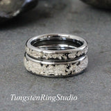 Matching Silver Leaf Tungsten Carbide Ring Set 4mm 6mm