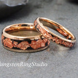 Matching Copper Leaf Rose Gold Tungsten Carbide Ring Set 4mm 8mm