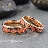 Matching Copper Leaf Rose Gold Tungsten Carbide Ring Set 4mm 8mm