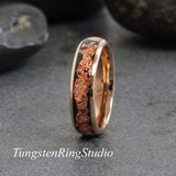Matching Copper Leaf Rose Gold Tungsten Carbide Ring Set 4mm 8mm