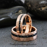 Meteorite Hammered Rose Gold Tungsten Carbide Ring 8mm