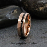 Meteorite Hammered Rose Gold Tungsten Carbide Ring 8mm