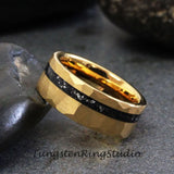 Meteorite Hammered Yellow Gold Tungsten Carbide Ring 8mm